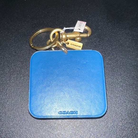 Coach Ski Patch Bag Charm Keychain Brass/Ivory/Orange Multi Smooth Leather NWT - Picture 3 of 12